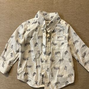Janie and Jack Cream Animal Print Button Down Shirt